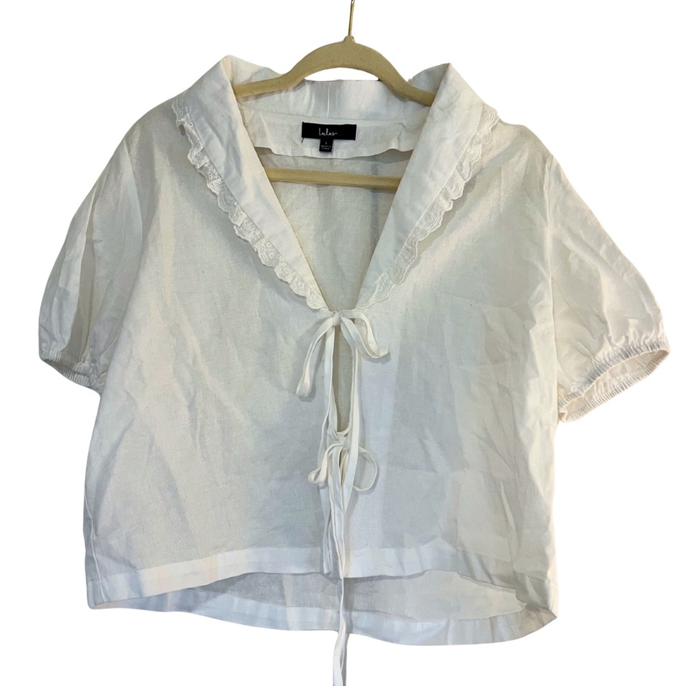 Lulu's White Lace-Accent Blouse